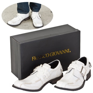 FRANCO GIOVANNI ラウンドトゥ 編み込みベルトシューズ FG7160ホワイト 25cm（フレンチサイズ：40）