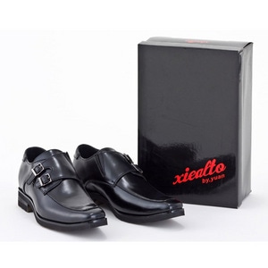 Xiealto インステップレザー 伸脚ビジネス イタリアンシューズダブルストラップ/ブラック/24.5cm