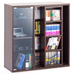 スライド式DVD収納コレクション棚(ガラス扉付き) ブラウン