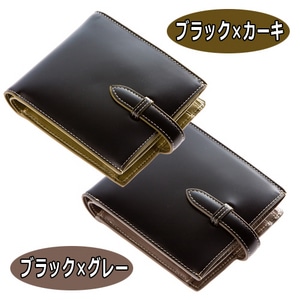 kanazawa1961 カードケース付きコードバン2つ折り財布ブラック×グレー